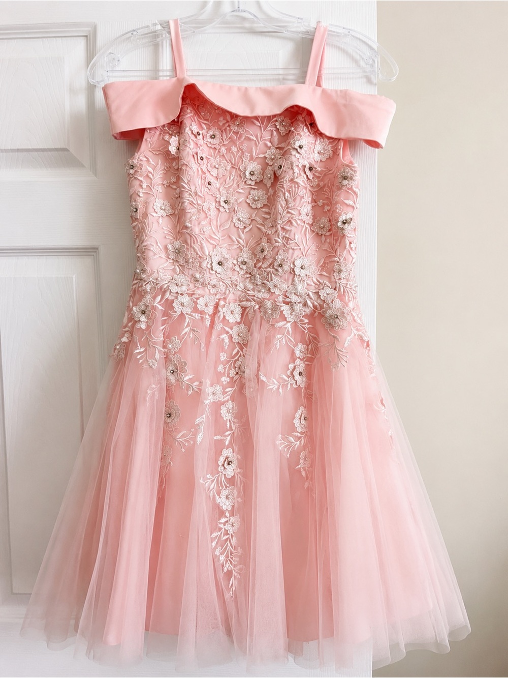 Jovani Pink Floral Embroidered Tulle Party Dress SZ 12